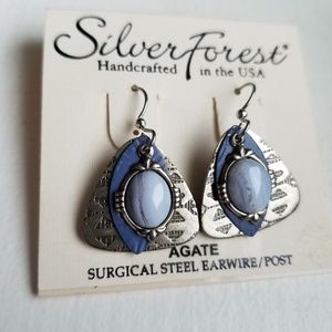 Silver Forest Agate earrings NWT